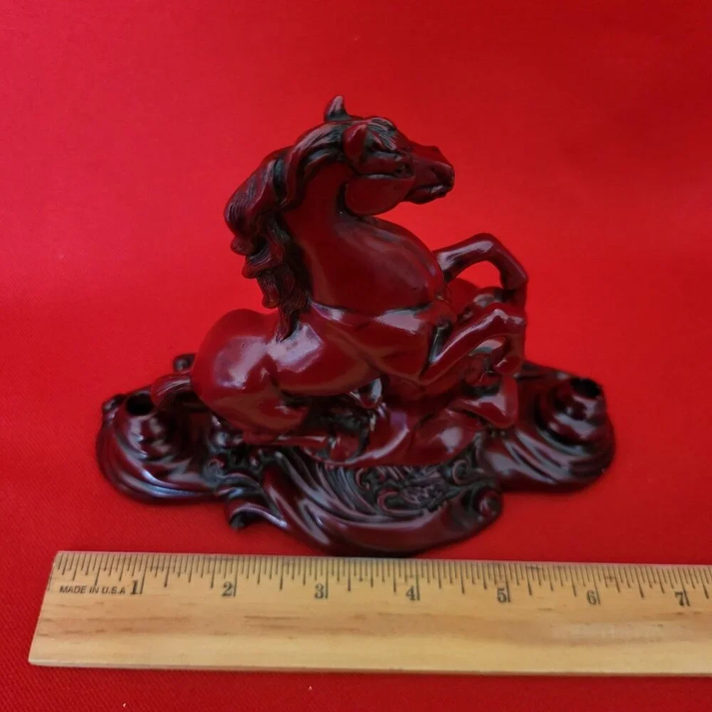 Vintage Carved Cherry Wood Horse Figure Pen Pencil Holder